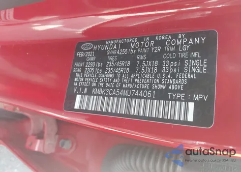 2021 Hyundai Kona Limited from USA, damaged, VIN KM8K3CA54MU744061